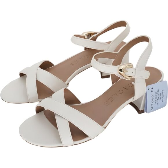 Aerosoles Cinzia Eggnog Faux Leather Slingback Sandals Block Heel 11W - Picture 2 of 6